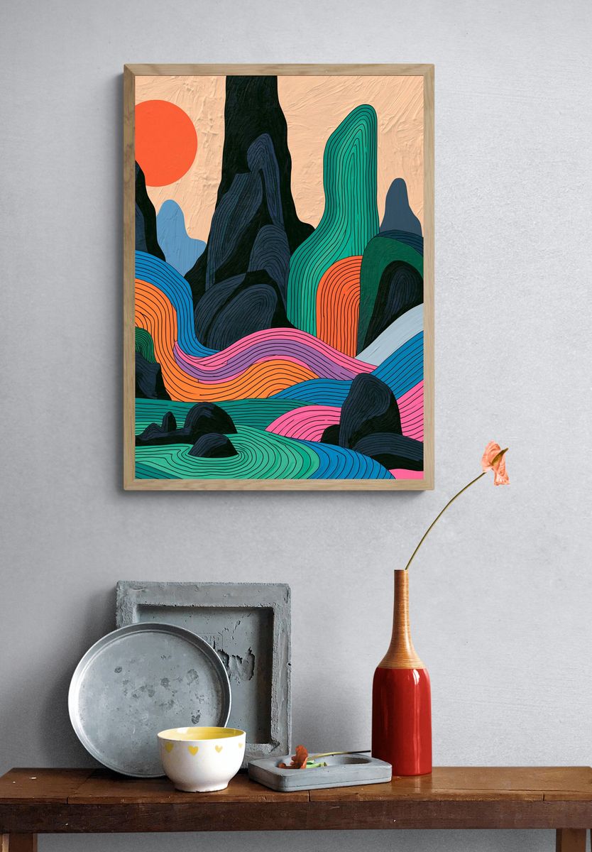 Colorful Abstract Landscape Poster. — room view 3