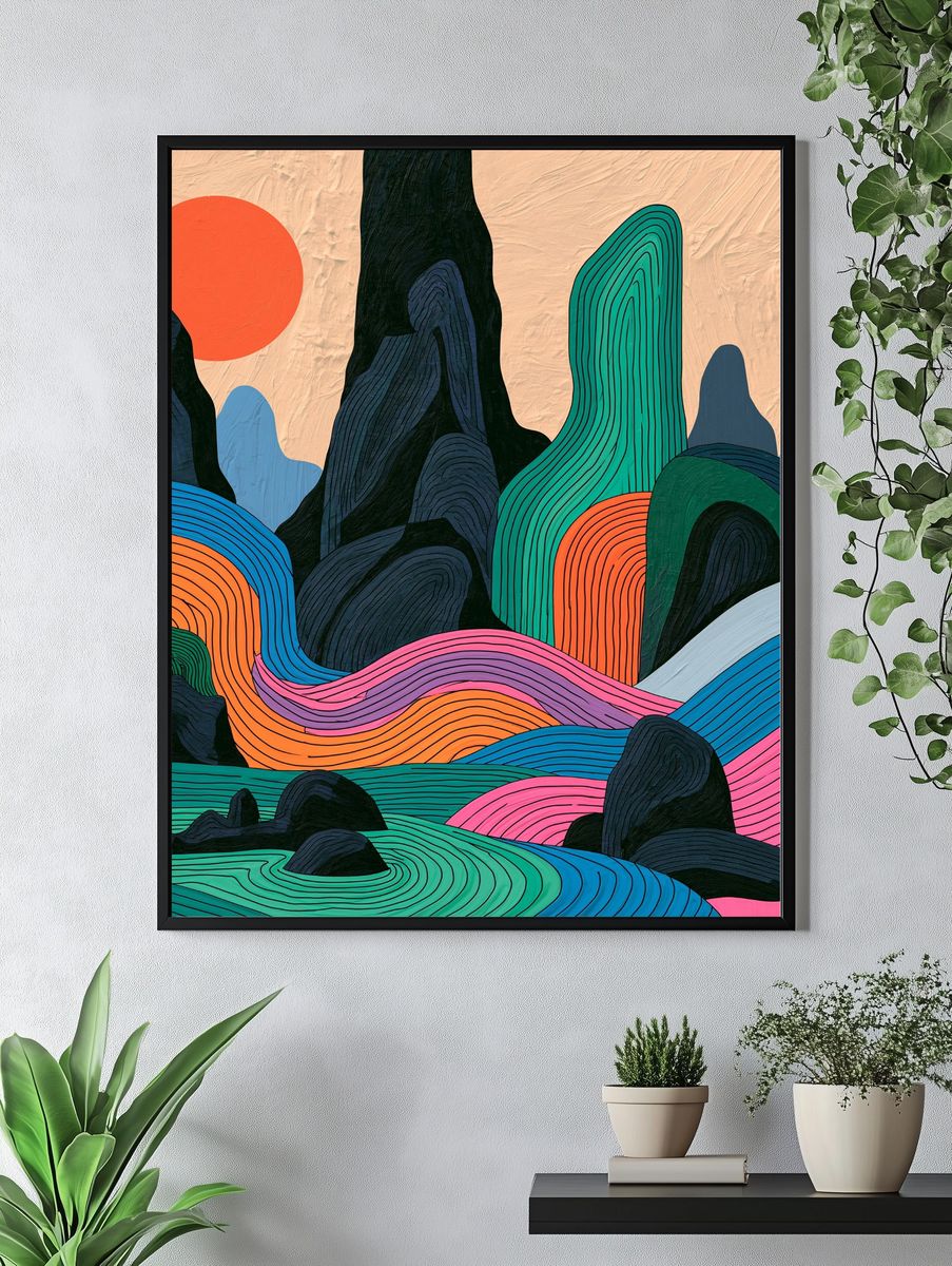 Colorful Abstract Landscape Poster. — room view 4