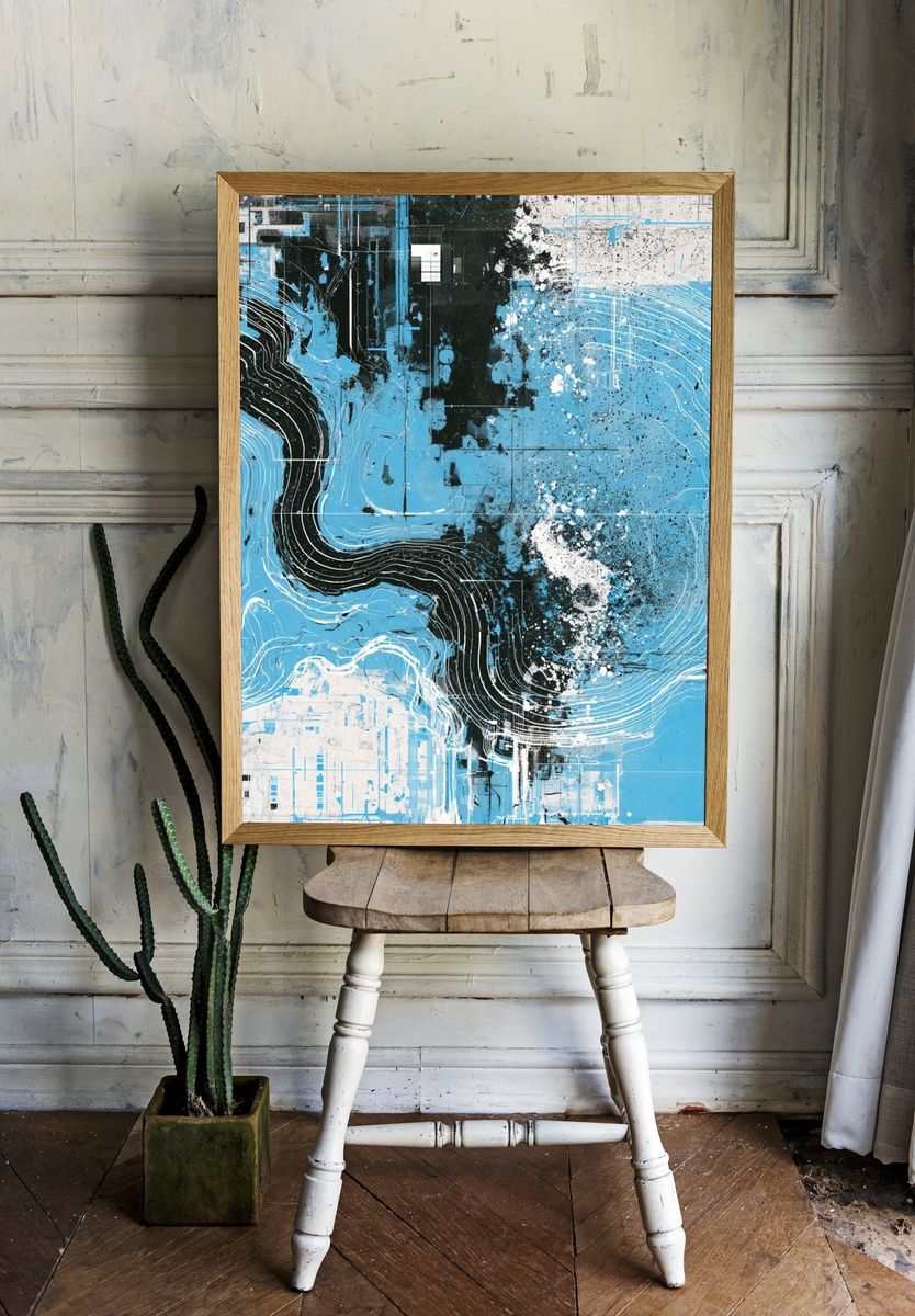 Blue Flow Abstract Poster. — room view 1