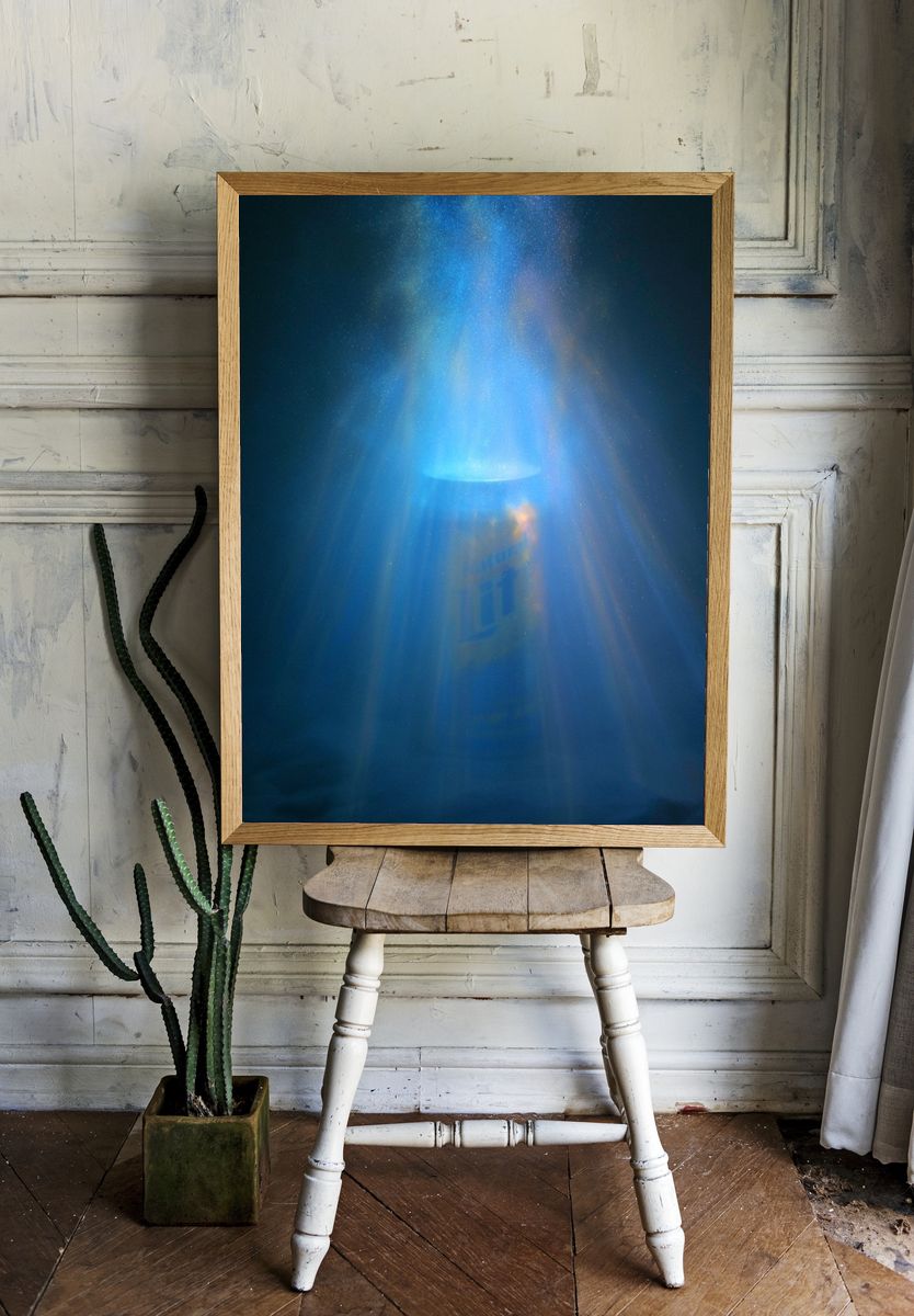 Blue Light Beam Abstract Poster. room preview