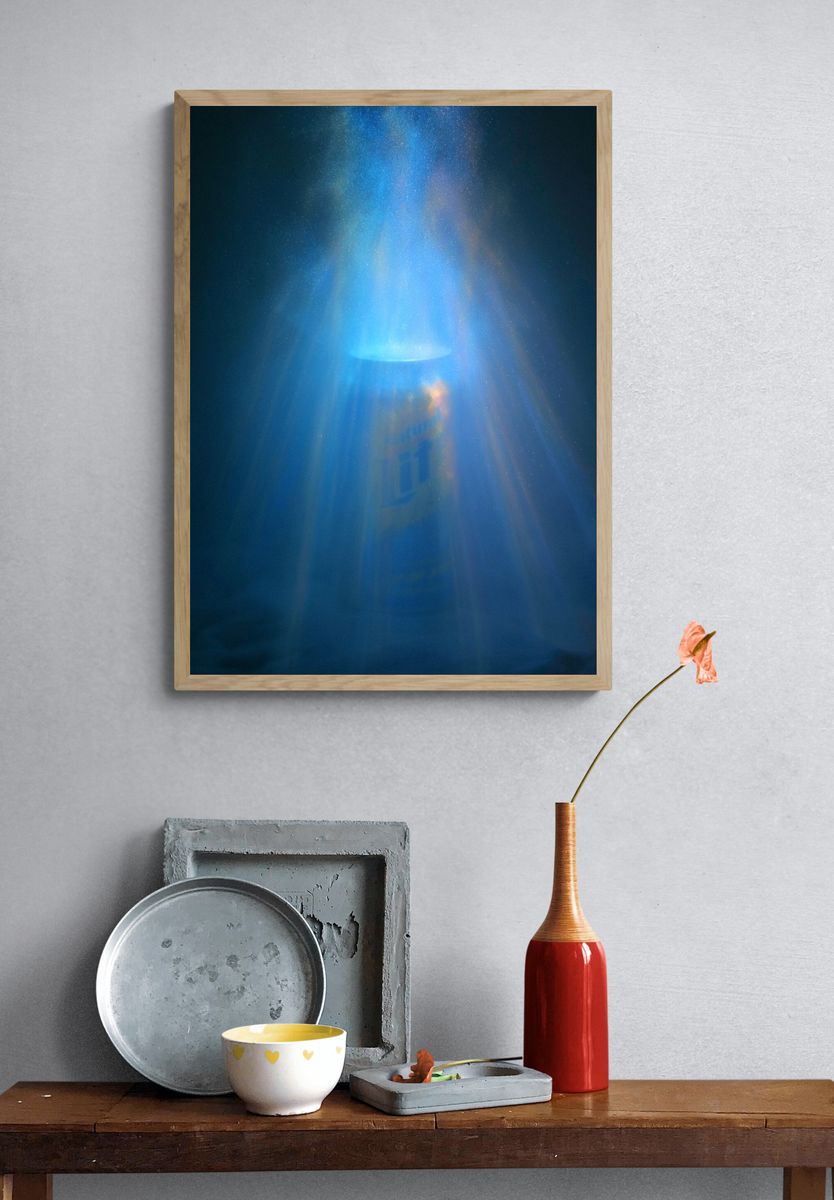 Blue Light Beam Abstract Poster. — room view 3