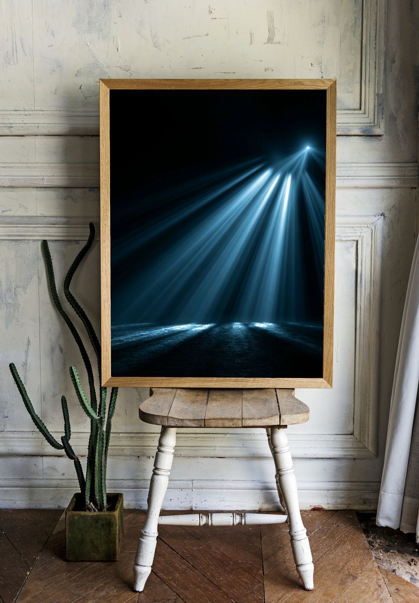 Blue Light Rays Abstract Poster. room preview