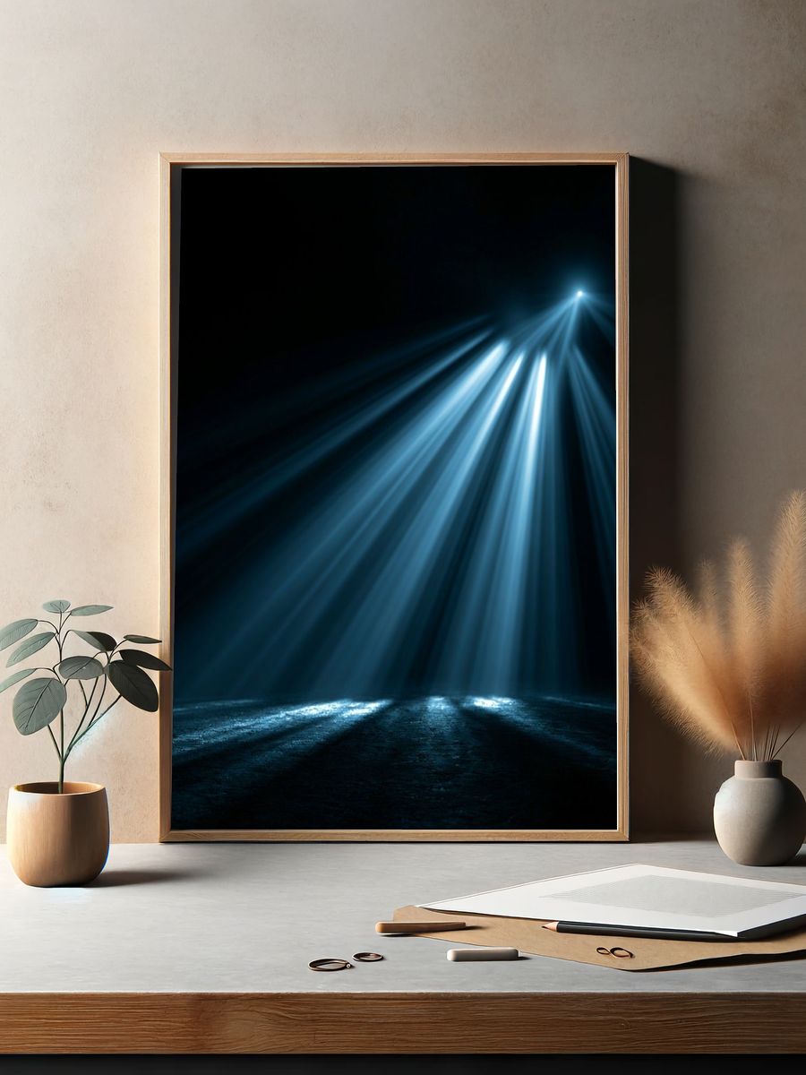 Blue Light Rays Abstract Poster. — room view 2