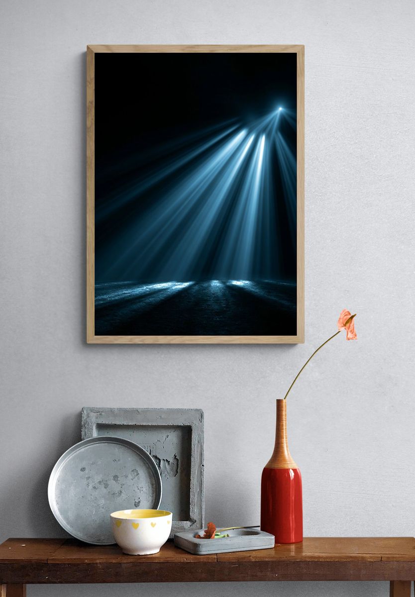 Blue Light Rays Abstract Poster. — room view 3