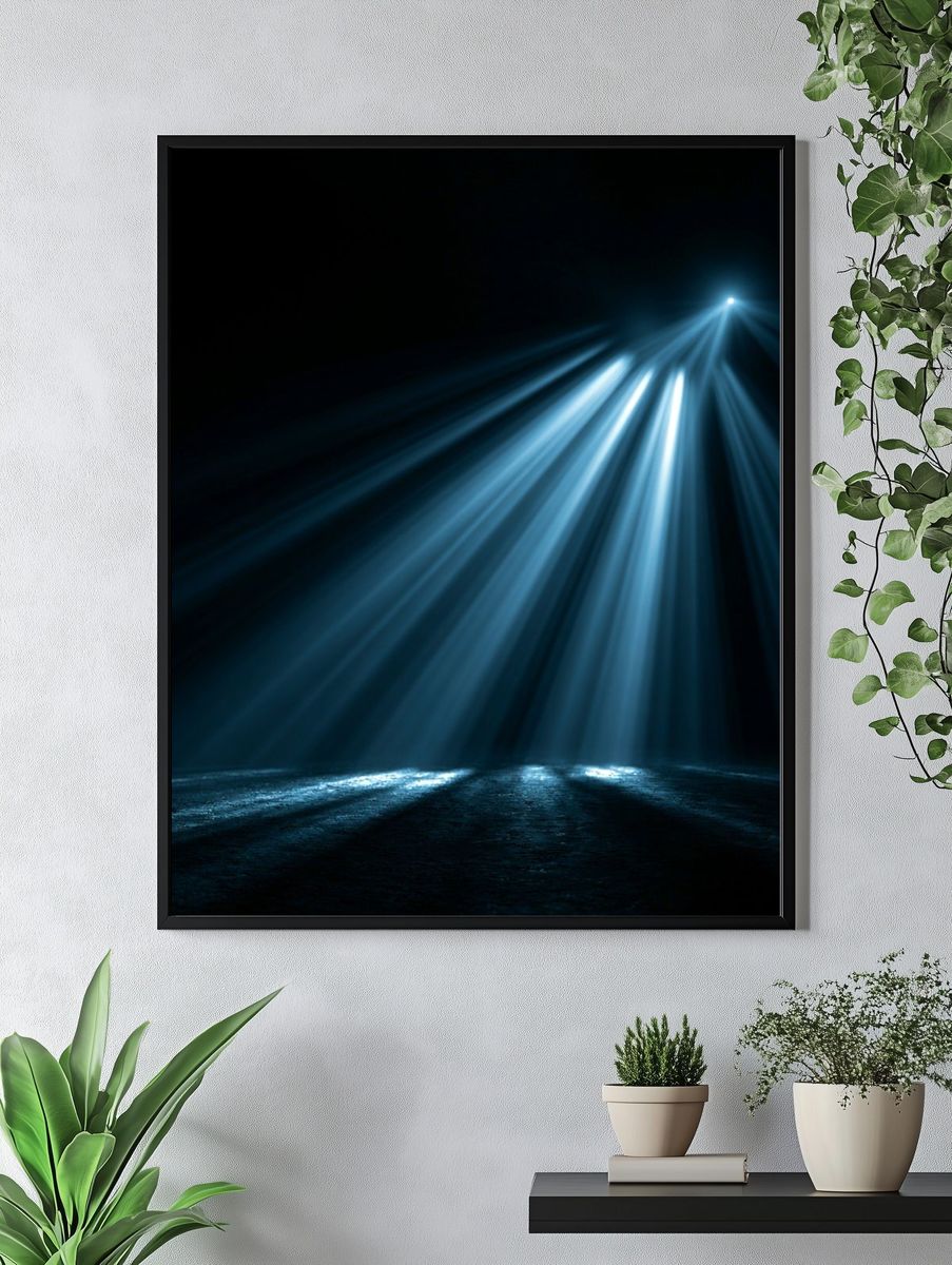Blue Light Rays Abstract Poster. — room view 4