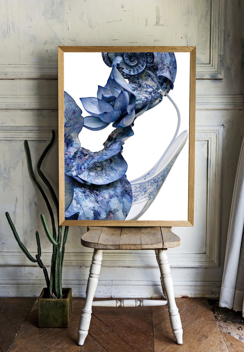 Blue Lotus Porcelain Abstract Poster. room preview