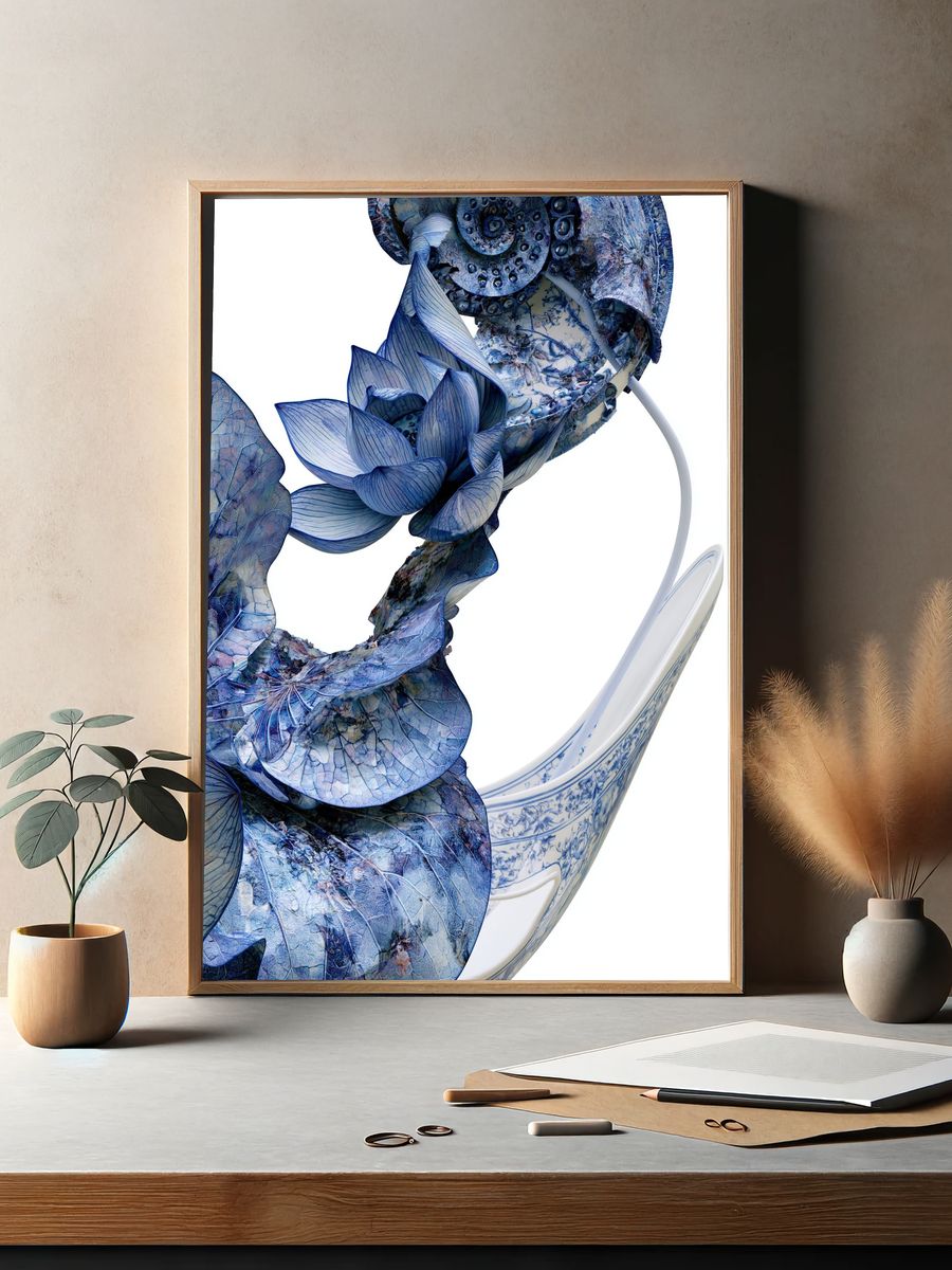 Blue Lotus Porcelain Abstract Poster. — room view 2