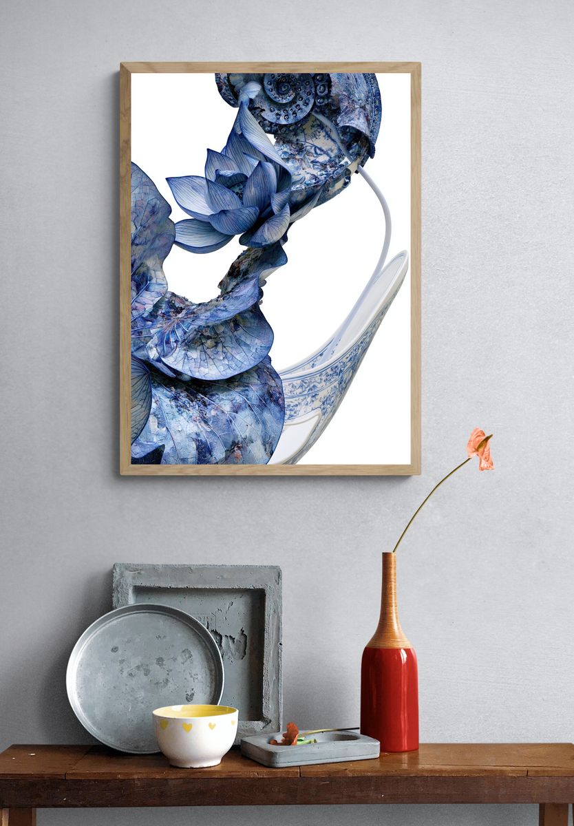 Blue Lotus Porcelain Abstract Poster. — room view 3