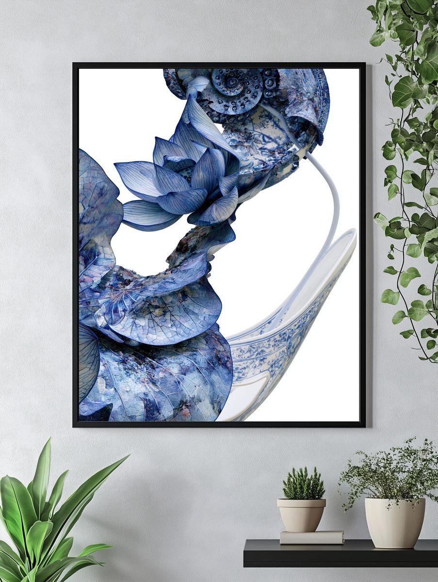 Blue Lotus Porcelain Abstract Poster. — room view 4