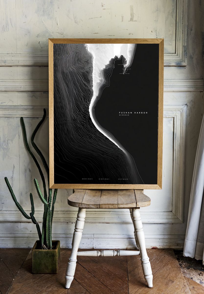 Fushan Harbor Abstract Map Print. room preview