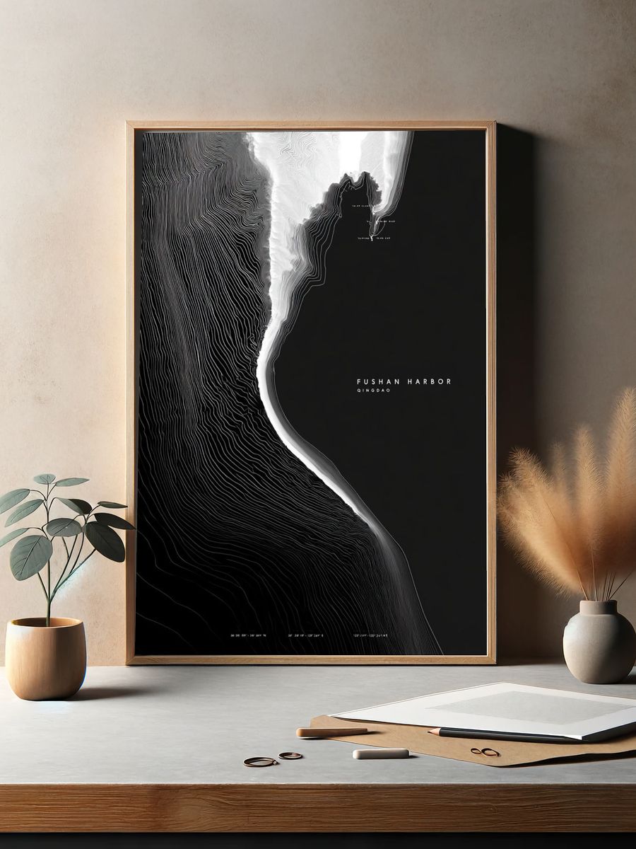 Fushan Harbor Abstract Map Print. — room view 2