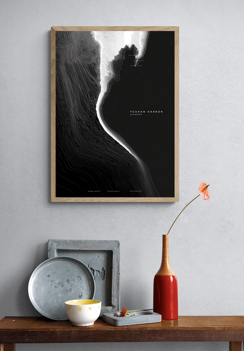 Fushan Harbor Abstract Map Print. — room view 3