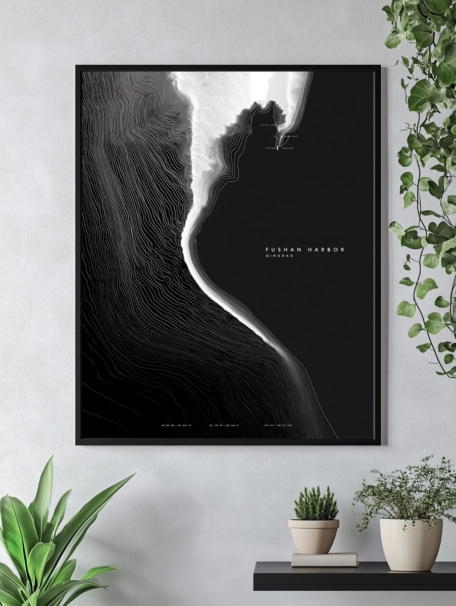 Fushan Harbor Abstract Map Print. — room view 4