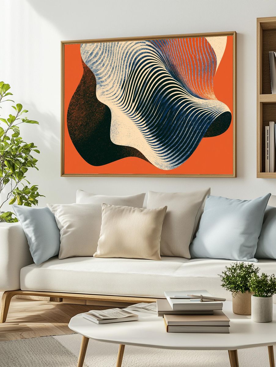 Orange Wave Abstract Poster. — room view 2