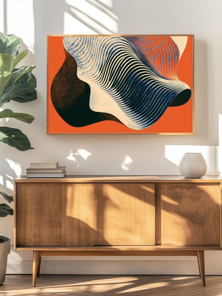 Orange Wave Abstract Poster. — room view 3