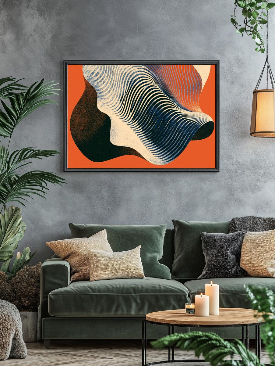 Orange Wave Abstract Poster. — room view 4