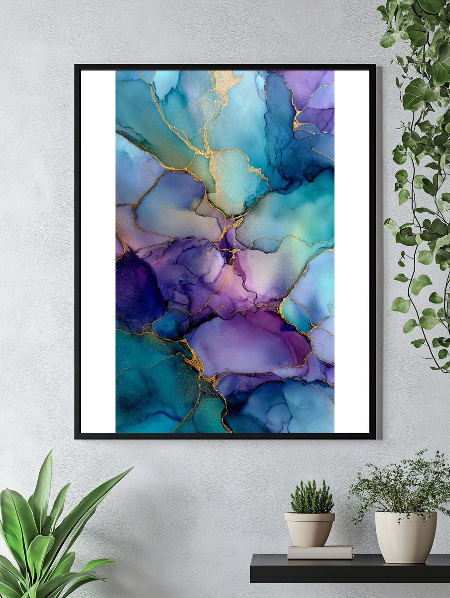 Azure Violet Marble Abstract Poster. — room view 4