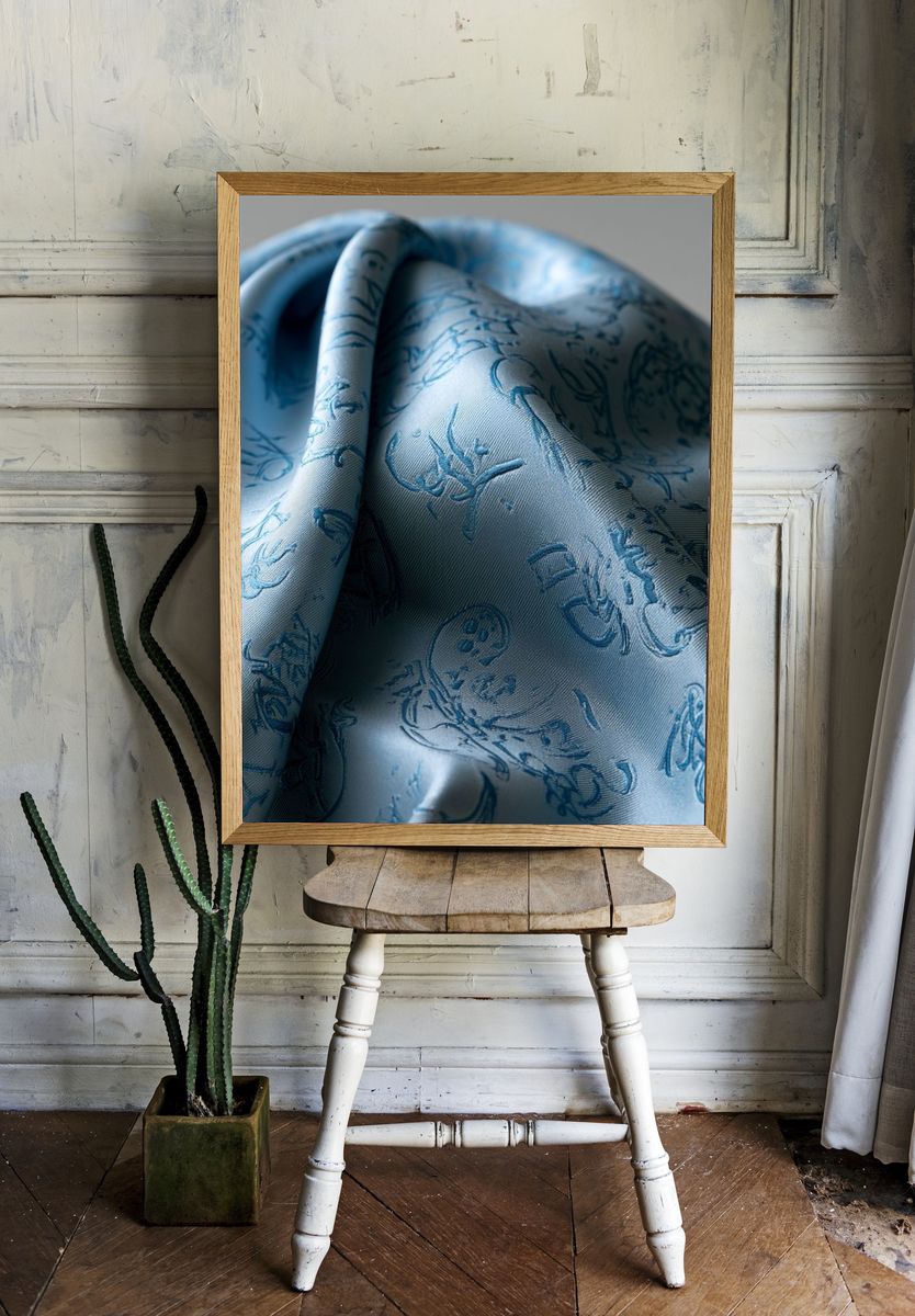 Blue Silk Fabric Texture Print. — room view 1