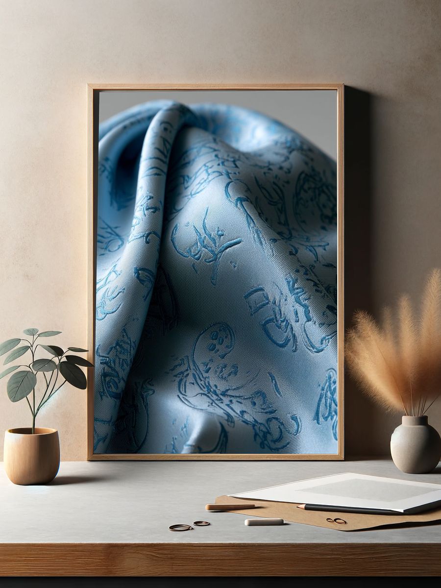 Blue Silk Fabric Texture Print. — room view 2