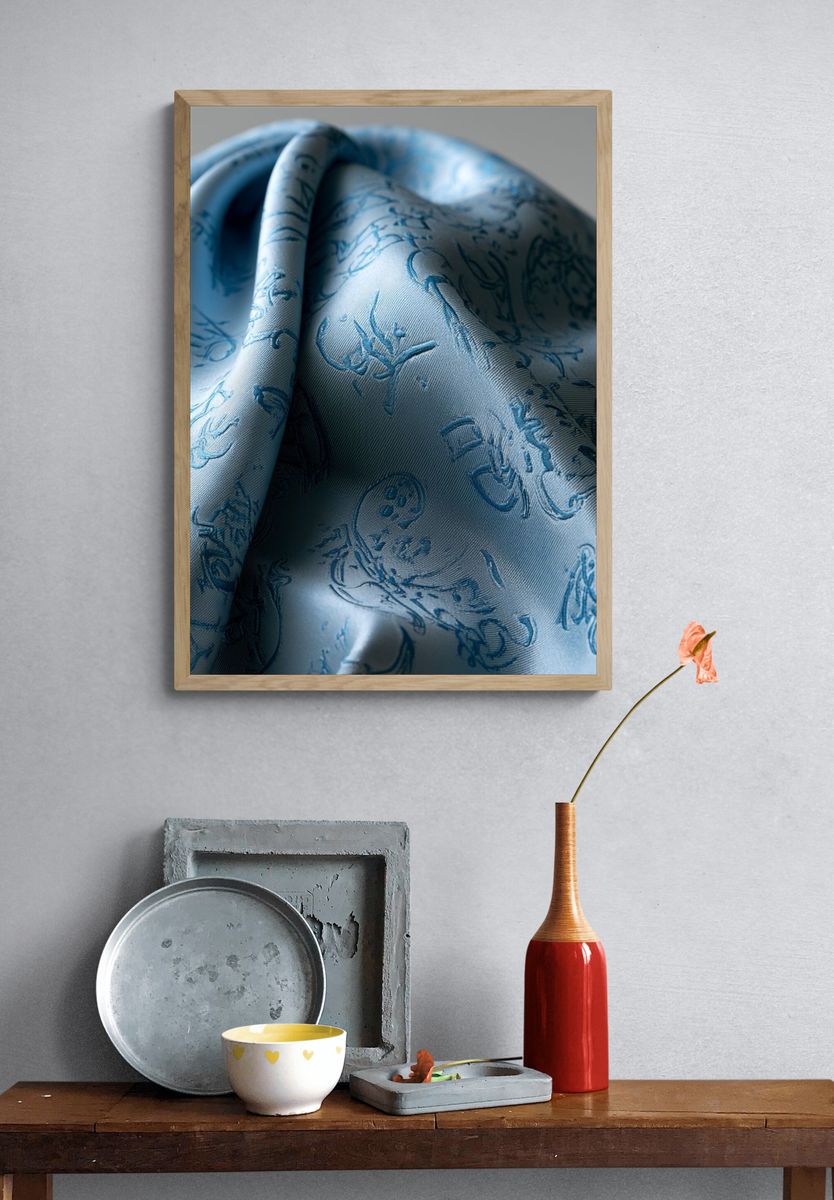 Blue Silk Fabric Texture Print. — room view 3