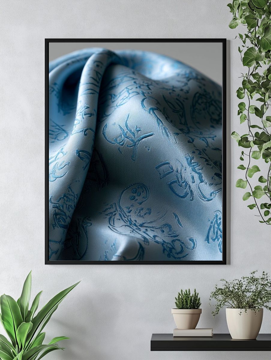 Blue Silk Fabric Texture Print. — room view 4