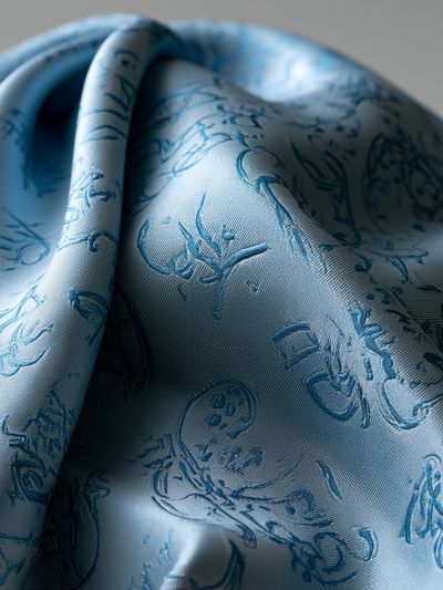 Blue Silk Fabric Texture Print.