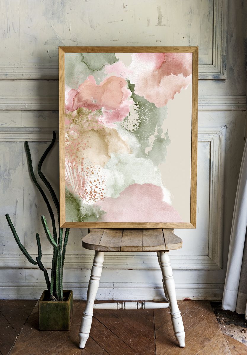 Pastel Watercolor Bloom Print. room preview
