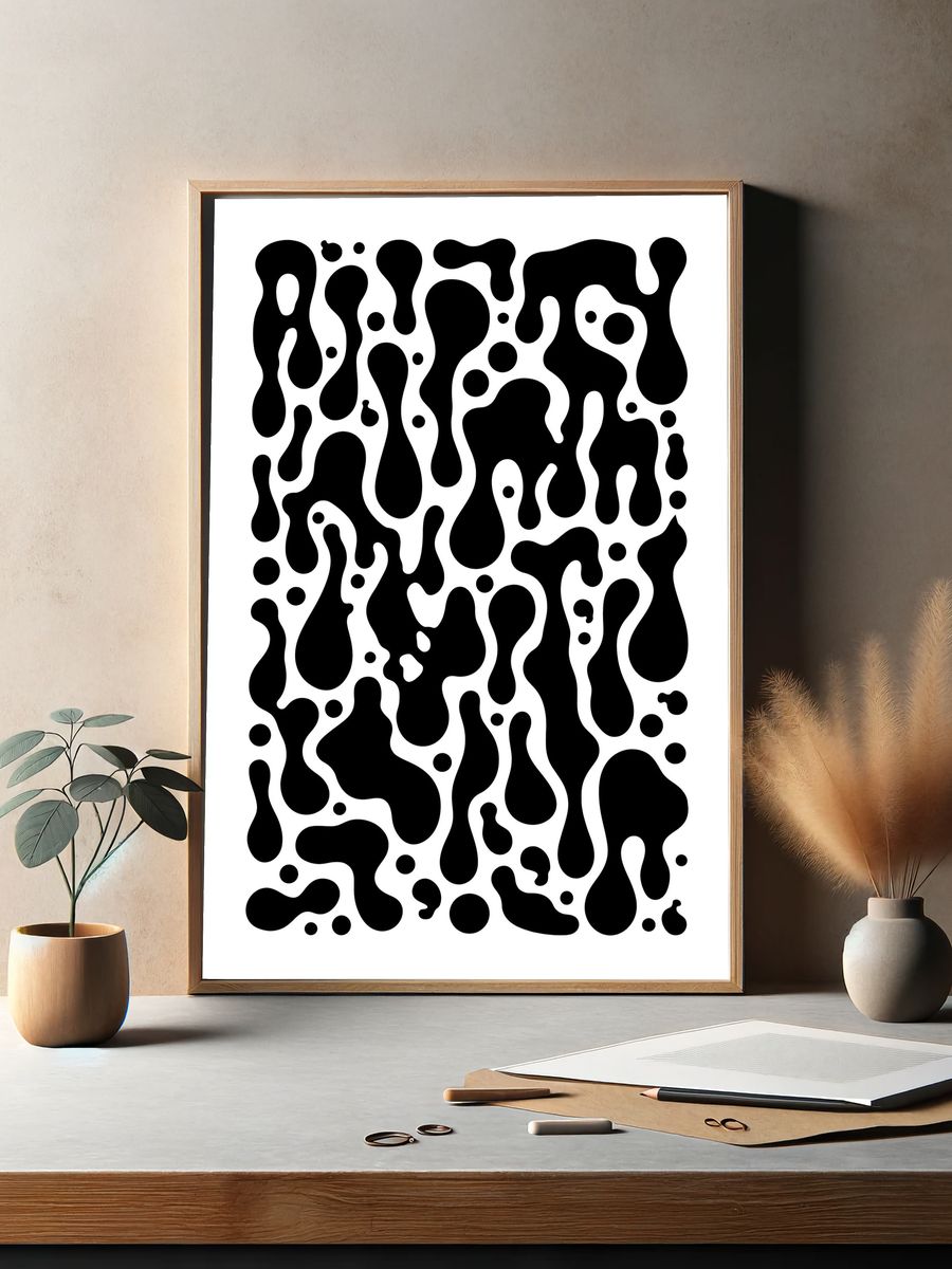 Black Organic Blob Abstract Poster. — room view 2