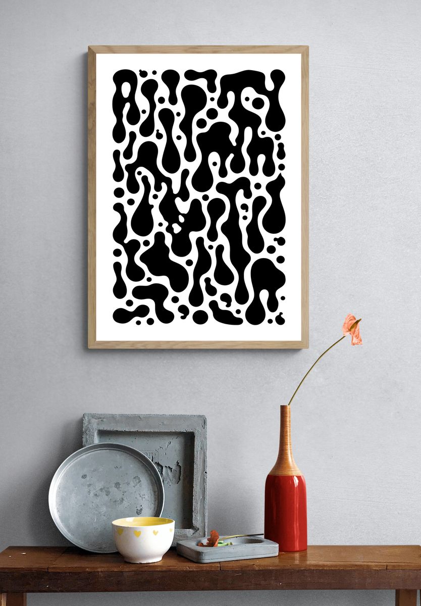 Black Organic Blob Abstract Poster. — room view 3