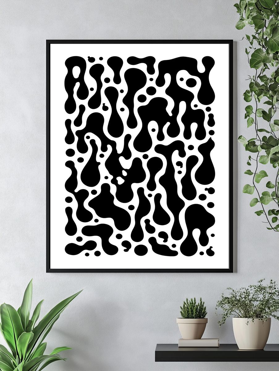 Black Organic Blob Abstract Poster. — room view 4