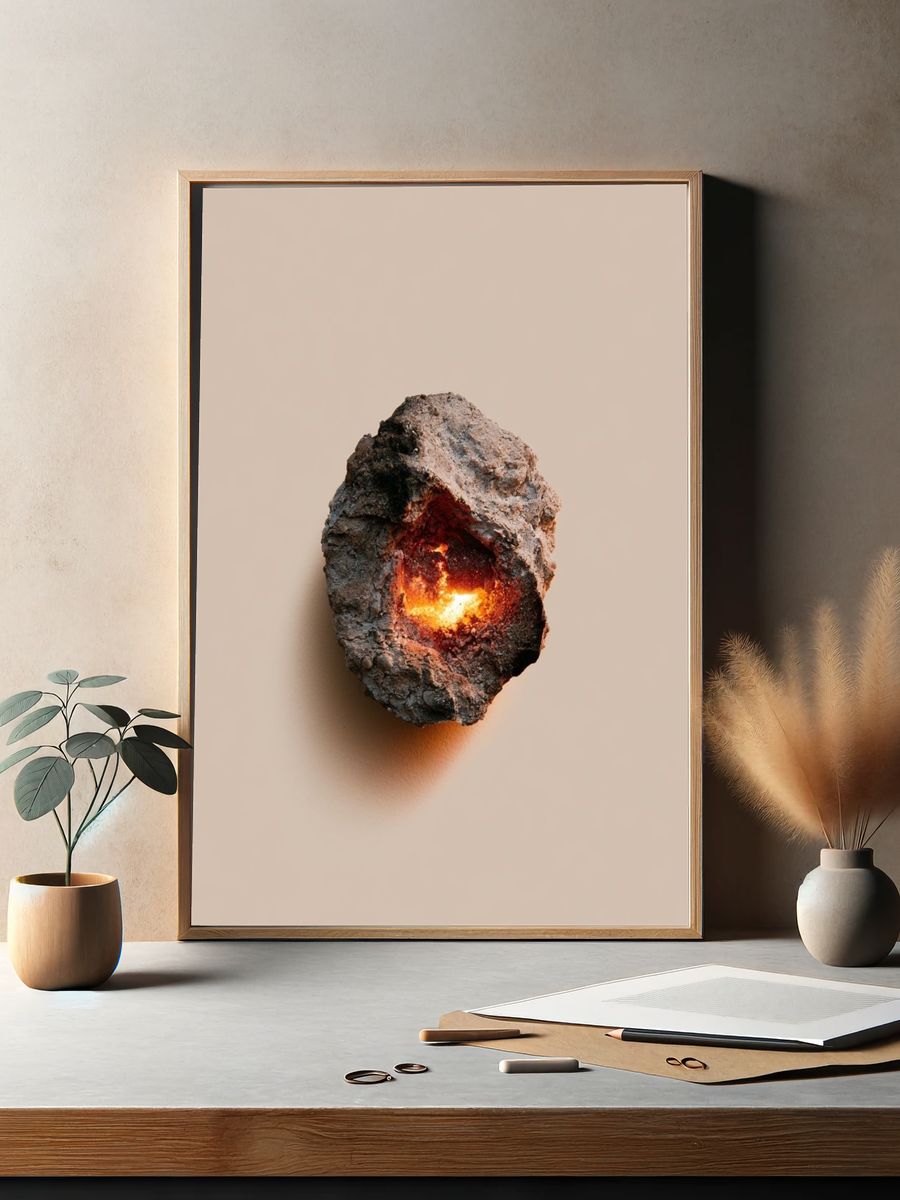 Glowing Ember Rock Minimalist Print. — room view 2