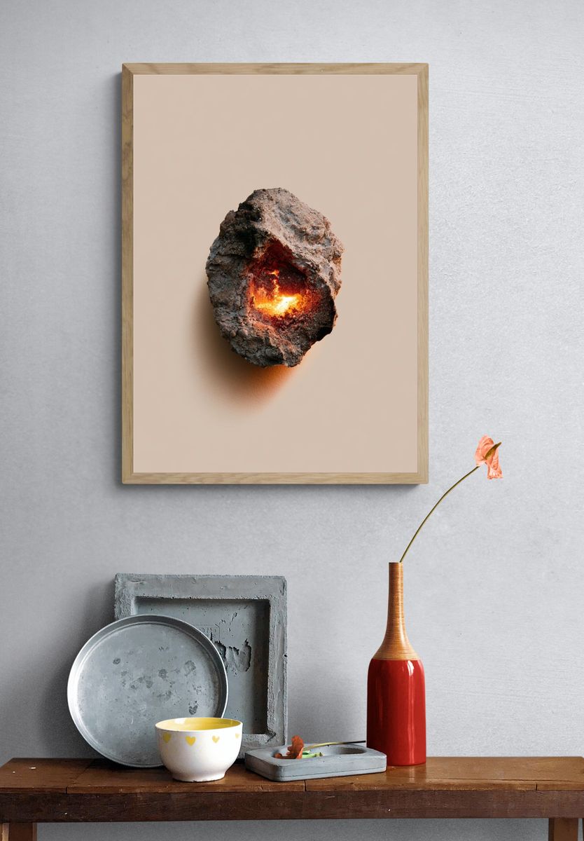 Glowing Ember Rock Minimalist Print. — room view 3
