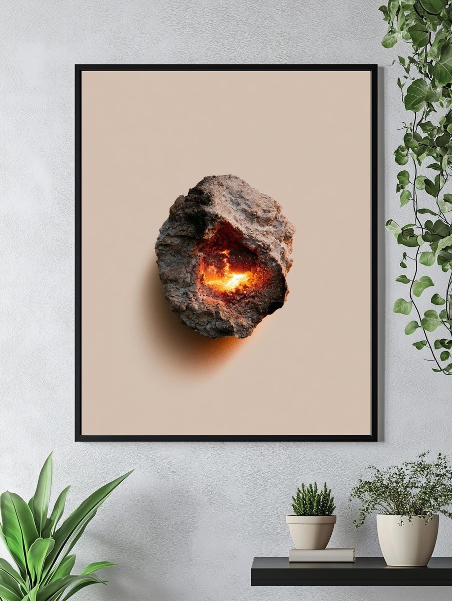 Glowing Ember Rock Minimalist Print. — room view 4