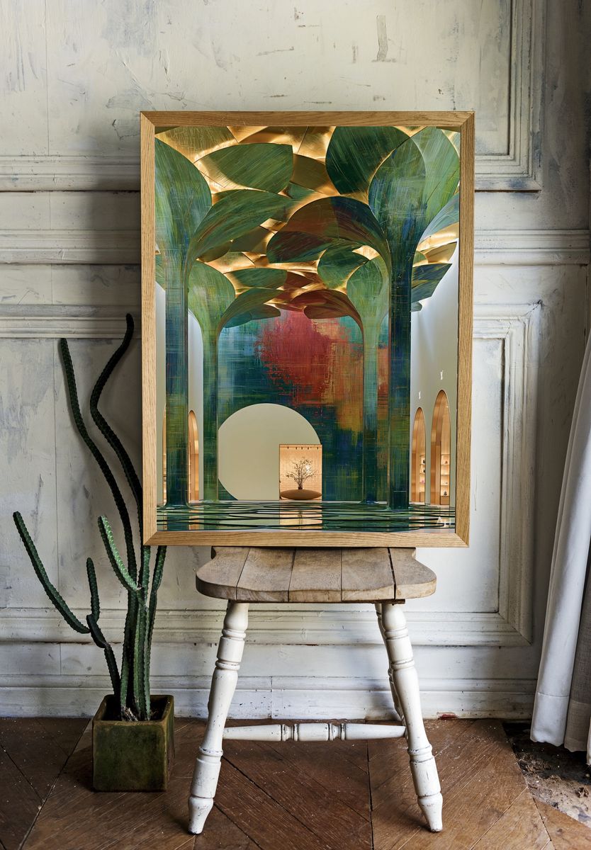 Abstract Botanical Atrium Print. — room view 1