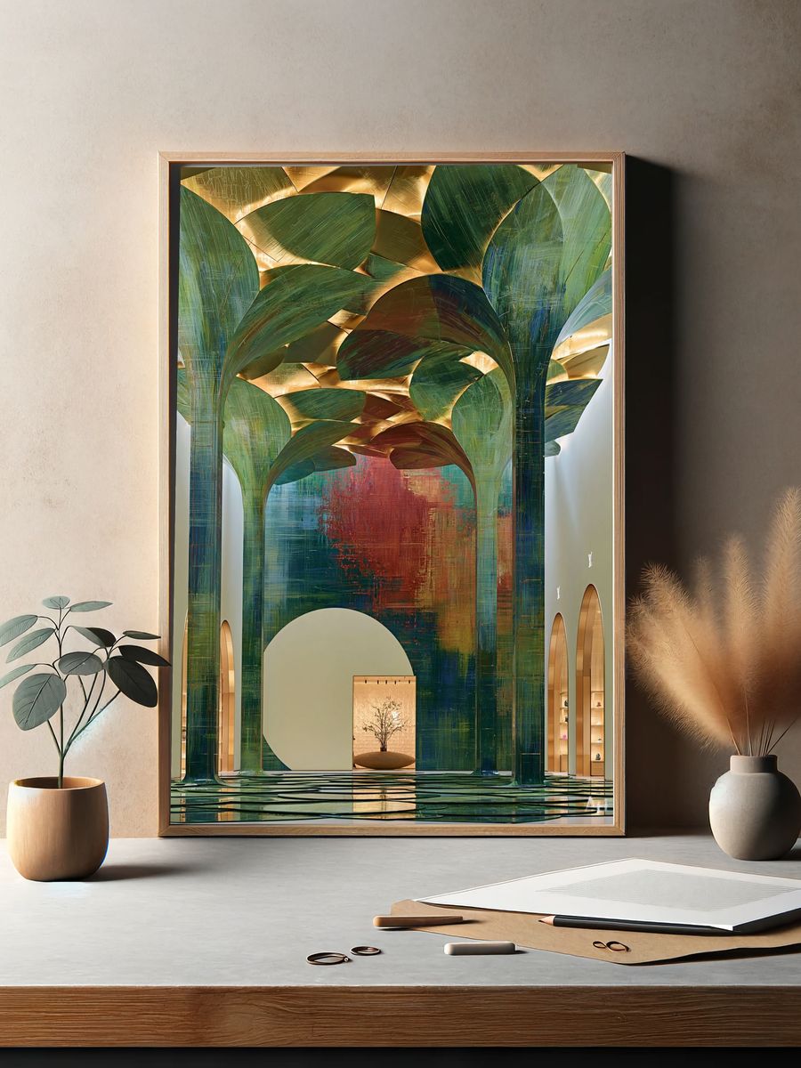 Abstract Botanical Atrium Print. — room view 2