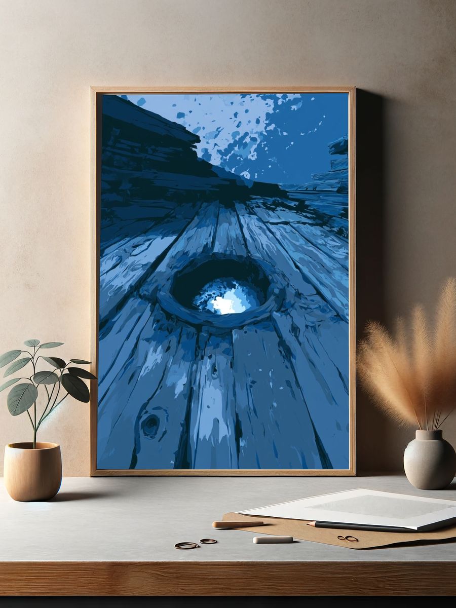 Blue Wooden Texture Abstract Print. — room view 2