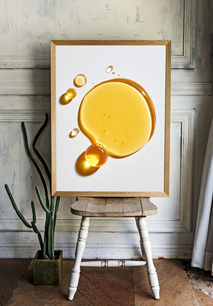 Golden Droplets Abstract Poster. room preview