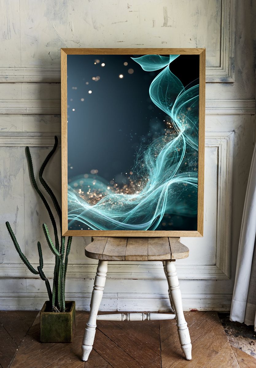 Aqua Light Waves Abstract Poster. room preview