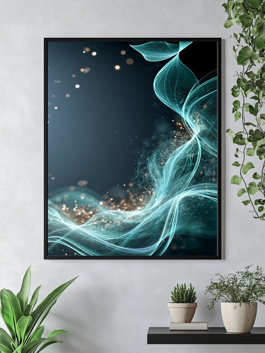Aqua Light Waves Abstract Poster. — room view 4