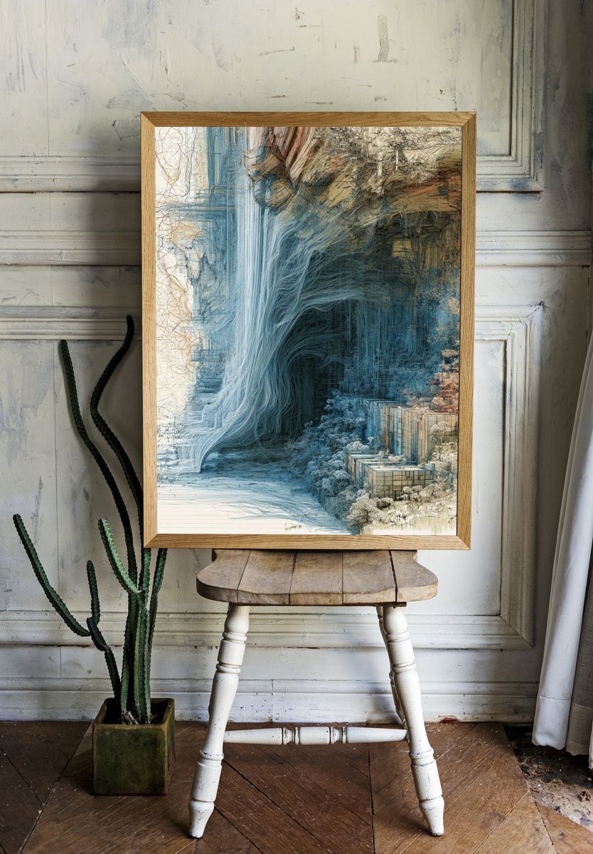 Dreamlike Waterfall Abstract Print. room preview