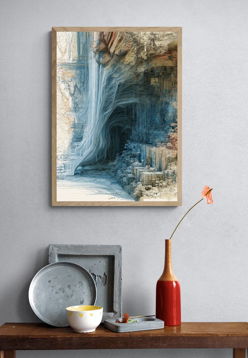Dreamlike Waterfall Abstract Print. — room view 3
