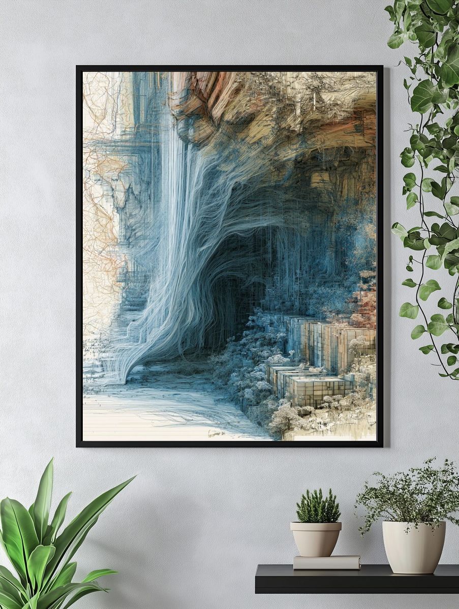 Dreamlike Waterfall Abstract Print. — room view 4