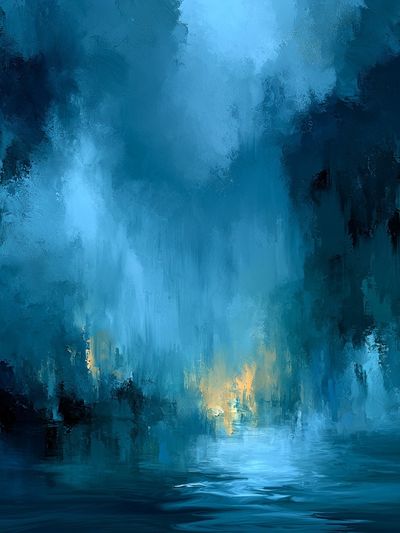 Blue Misty Canyon Abstract Print.