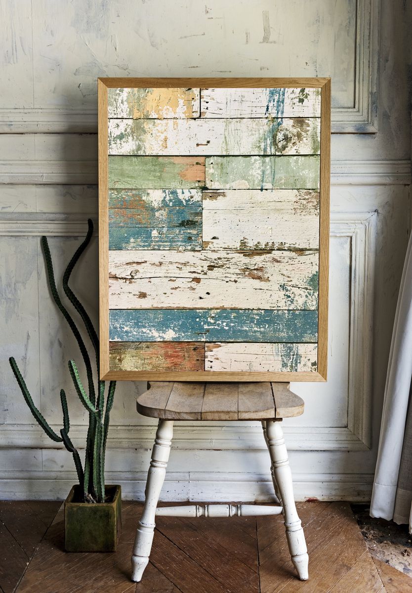 Weathered Coastal Planks Abstract Print. room preview