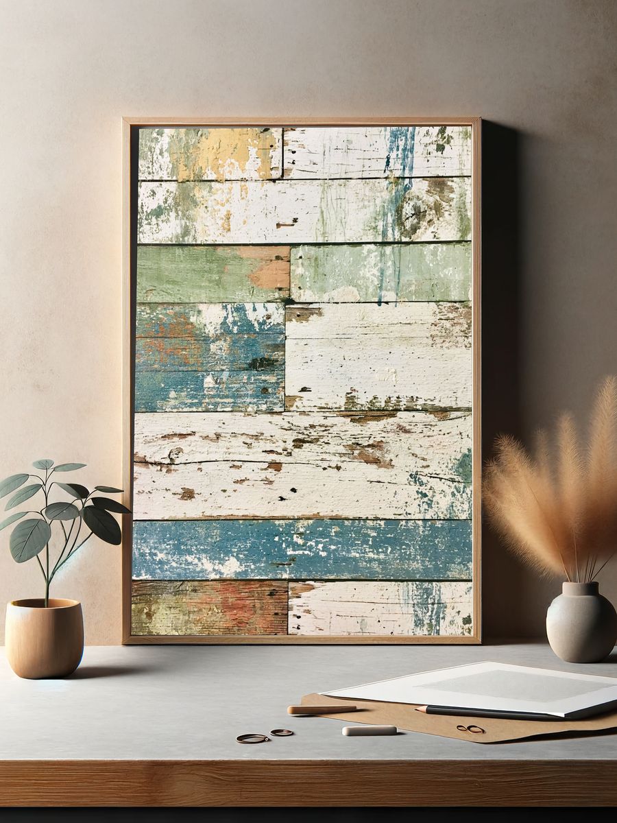 Weathered Coastal Planks Abstract Print. — room view 2