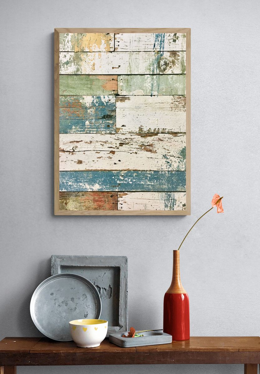 Weathered Coastal Planks Abstract Print. — room view 3