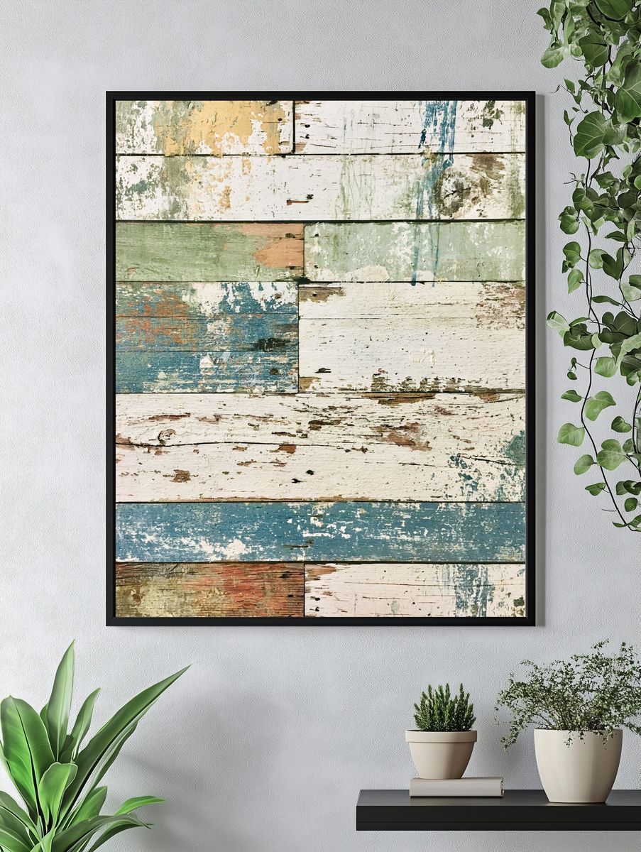 Weathered Coastal Planks Abstract Print. — room view 4