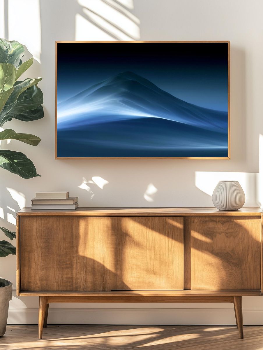 Blue Misty Mountain Abstract Poster. — room view 3
