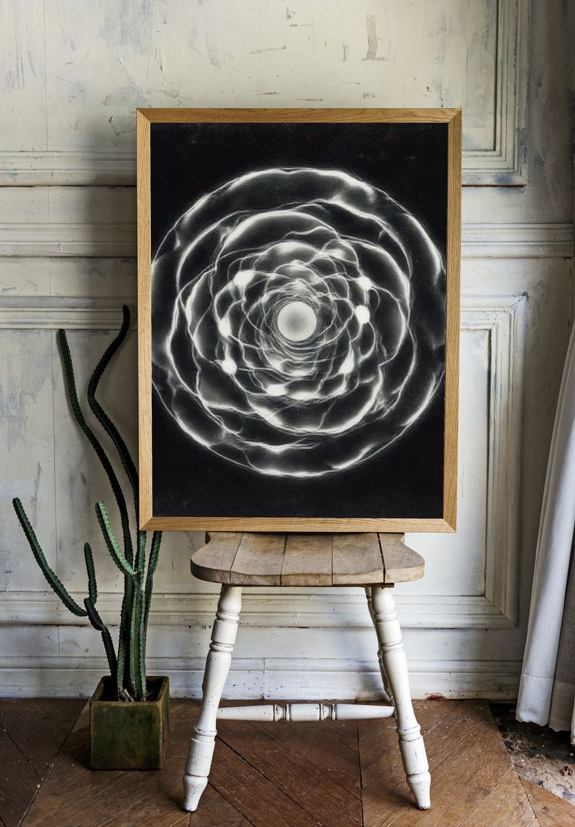 Monochrome Orbital Abstract Poster. — room view 1