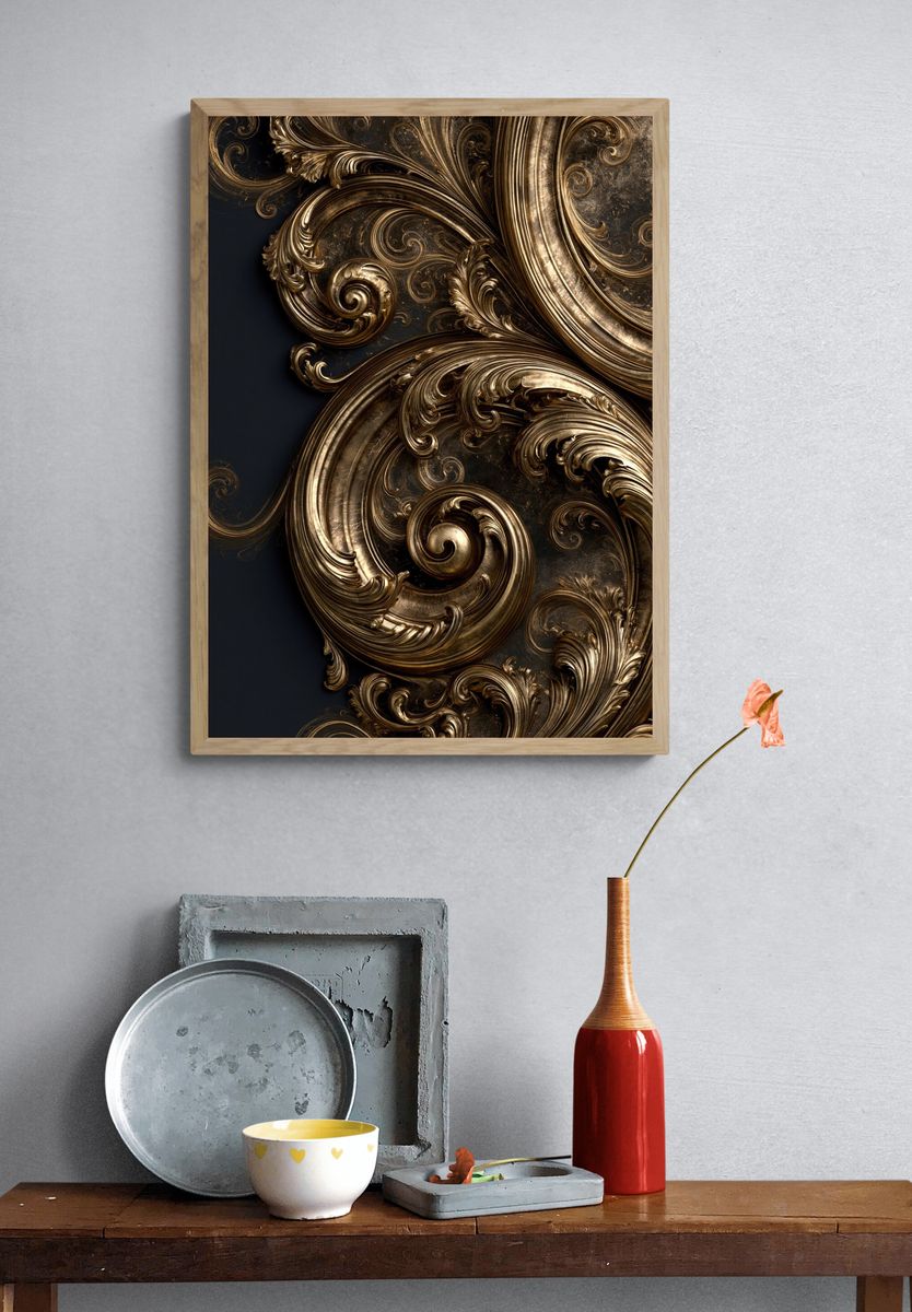 Baroque Gold Ornamental Abstract Poster. — room view 3